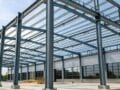 Steel building in the process of being erected.