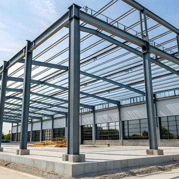 Steel building in the process of being erected.